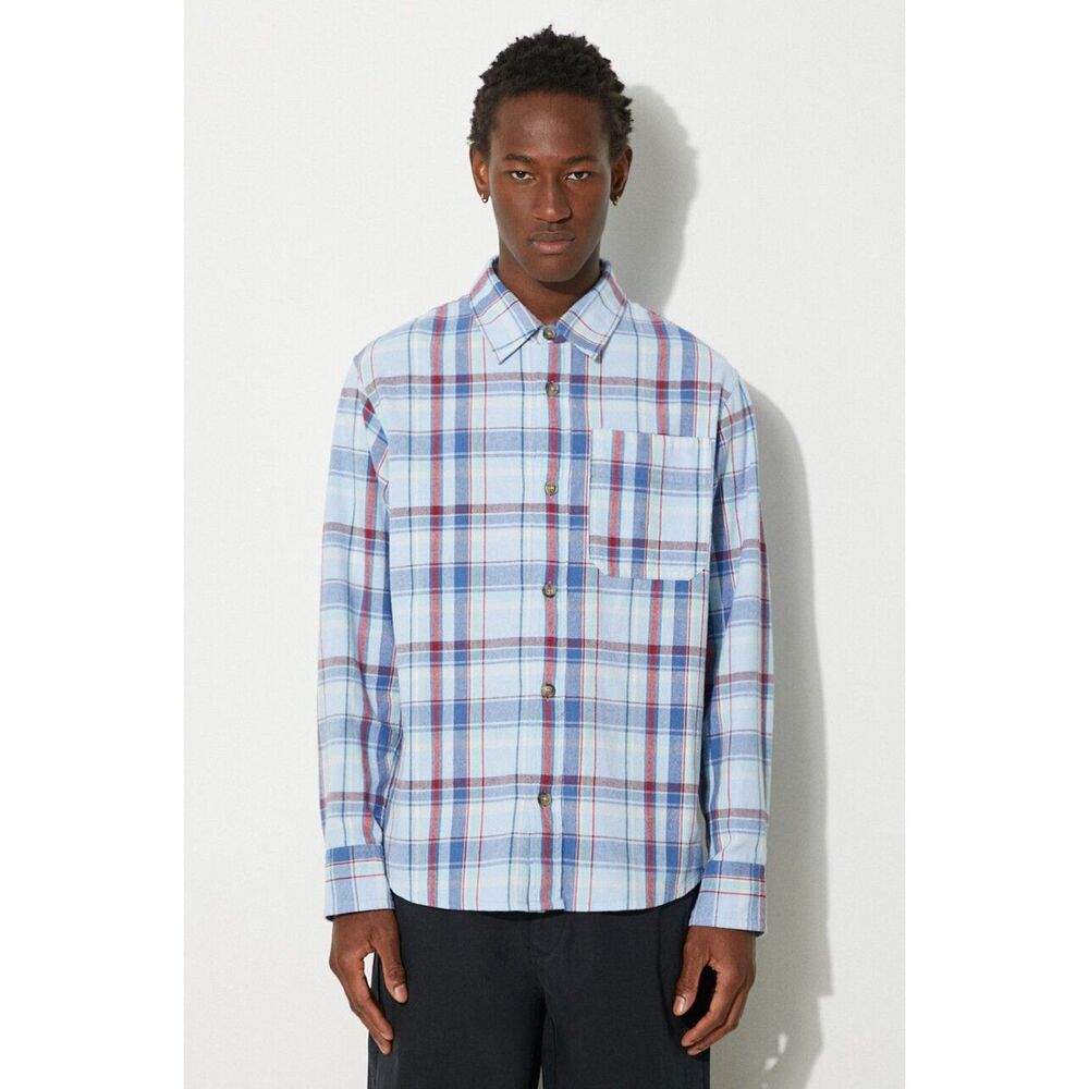A.P.C. Shirt Mens Xxl Blue Plaid Button Up Pocket Long Sleeve Casual $270